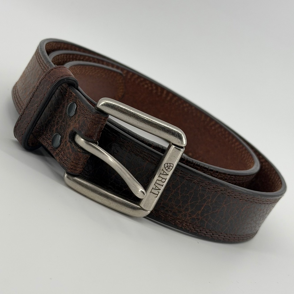 Ariat Mens Belt Size 42 Dark Brown Pebbled Leather Removable Snap off Buckle